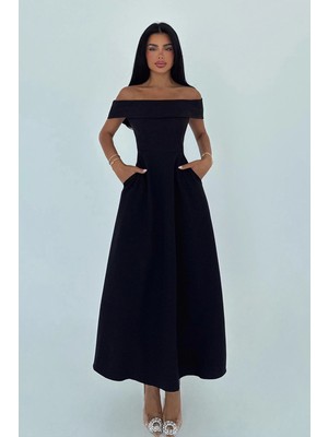 Eyyo Krem Creil Madonna Yaka Elbise ATE-2923