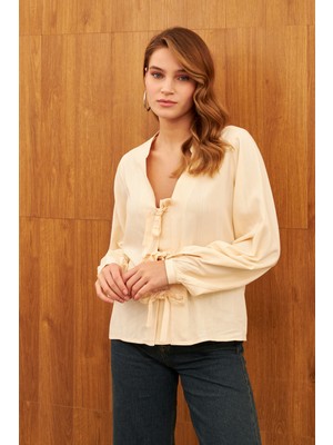 Stella Pulvis Krem Bağlamalı Uzun Kol Gömlek