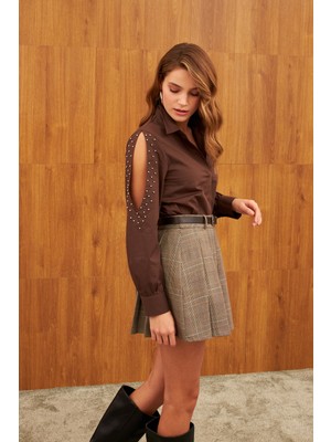 Stella Pulvis Kahverengi Kolu Aksesuarlı Gömlek