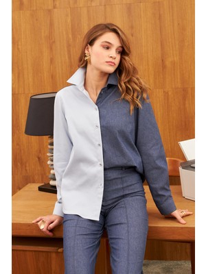 Stella Pulvis Mavi Çift Renk Rahat Gömlek