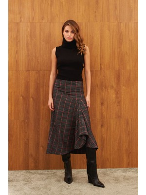 Stella Pulvis Siyah Kareli Midi Etek