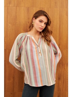 Stella Pulvis Çok Renkli C Yaka Büzgülü Pamuklu Gömlek