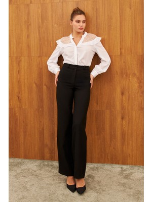 Stella Pulvis Siyah Wide Leg Yüksel Bel Pantolon