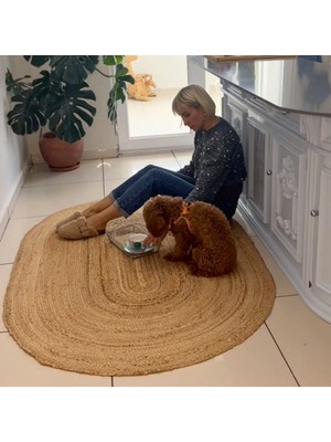 Cool Halı Vime 01R Natural Yuvarlak Jüt Halı Yolluk El Dokuma Jüt Kilim Hasır Halı Otantik Bohem Halı