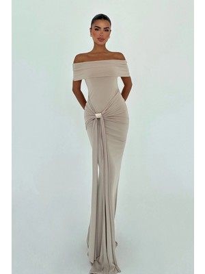 Eyyo Bej Allayia Uzun Elbise ATE-3083