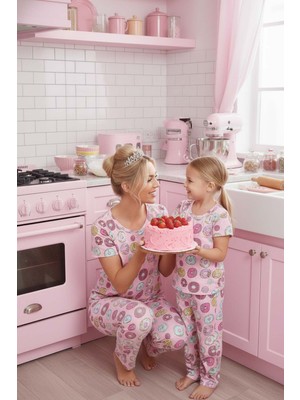 Merry See Kısa Kollu Alt Uzun Donut Baskılı Pijama Takımı