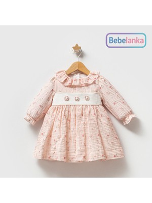 Tongs Baby Kız Çocuk Somon Müslin Çiçek Desenli %100 Pamuk Astarlı Uzun Kollu Elbise 765178