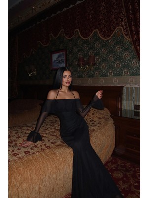 Eyyo Siyah Raelle Uzun Tül Elbise ATE-1378