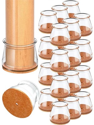 Mucit Home 24 Adet Yuvarlak Sandalye Pabucu (T:3,6cm U:3,6cm) Şeffaf Silikon Ince Keçeli Sandalye Pabucu