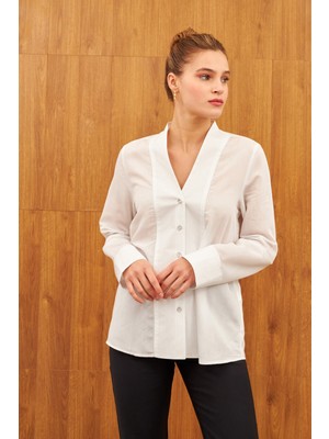 Stella Pulvis Beyaz Arkası Pileli Çizgili Gömlek