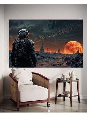 Özkacar Group Uzaydaki Astronot Ev Duvar Salon Güzellik Salonu Ofis Dükkan Dekarasyon Kanvas Tablo
