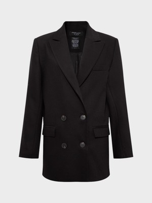 Rivus Oversize Kruvaze  Kesim Ceket - Siyah