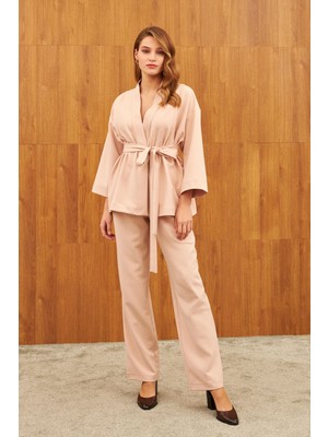Stella Pulvis Pudra Çift Pileli Cepli Yüksel Bel Pantolon