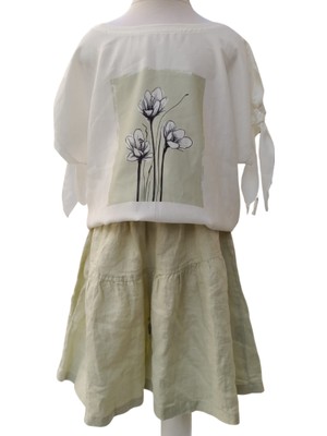 Escabel Kız Çocuk Yeşil Çiçek Desenli Askılı Bluz Şort İkili Takım