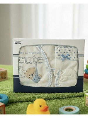 Yusgos Organik 5 Parça Cute Ayıcık Nakışlı Yenidoğan Hastane Çıkışı Seti