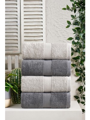 Eumenia Softtouch Hand %100 Pamuklu 4’lü El & Yüz & Saç Havlu Seti Çeyiz Takımı | Antrasit - Gri