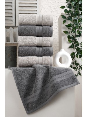 Eumenia Soft Touch Kitchen %100 Pamuklu 6’lı El & Yüz ve Mutfak Havlu Seti 30X30 cm | Antrasit - Gri