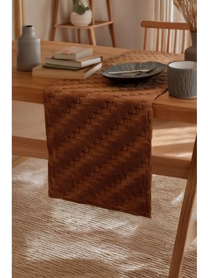 Hamur Punch Yıkanabilir Sofra, Masa, Salon, Mutfak ve Sehpa Masa Runner Zigzag Taba