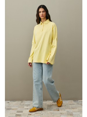 Fahhar Polo Yaka Yıkamalı Sweatshirt Sarı