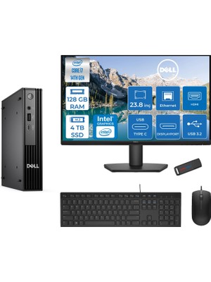 Dell Pc Pro Mıcro QCM1250 Intel® Core™ I7 14700T 128GB Ddr5 4tb SSD Intel® UHD Graphics 770 Dell 23.8 Fhd Mon.  Freedos Mini Masaüstü Bilgisayar BTO00923F40+ZETTAUSBBELLEK