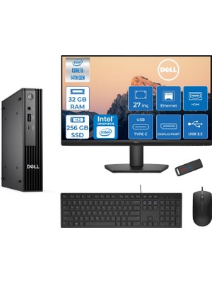 Dell Pc Pro Mıcro QCM1250 Intel® Core™ I5 14500T 32GB Ddr5 256GB SSD Intel® UHD Graphics 770 Dell 27 Inç Fhd Mon.  Freedos Mini Masaüstü Bilgisayar BTO00827F11+ZETTAUSBBELLEK