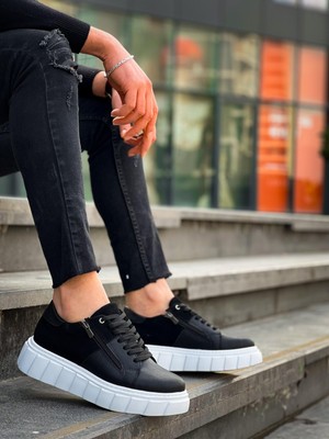 EM Trend KB-X155 Kuback Siyah Cilt Siyah Süet Detaylı Beyaz Yüksek Taban Günlük Spor Ayakkabı