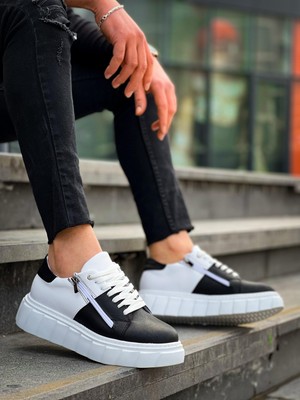 EM Trend KB-X155 Kuback Siyah Cilt Beyaz Cilt Detaylı Beyaz Yüksek Taban Günlük Spor Ayakkabı