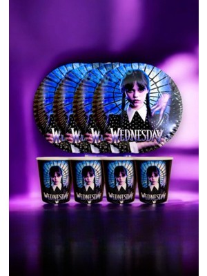 16 Kişilik Wednesday Temalı Tek Kullanımlık Tabak (16 Adet)
