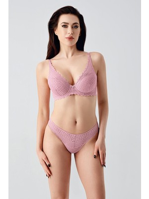 Cotonhause Kadın Destekli Push-Up Gül Kurusu Sütyen Takım – Dantel Işlemeli Model C0T6N1433