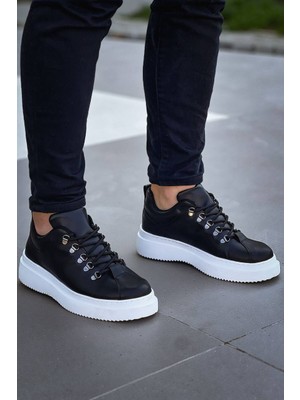 EM Trend Kb-X4  Kuback Siyah Cilt Yüksek Taban Bağcıklı Günlük Erkek Ayakkabı