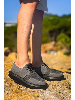 EM Trend KB-042  Kuback Bağcıklı Gri Siyah Taban Günlük Erkek Ayakkabı