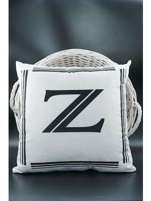 Storemax Harfli Kırlent Kılıfı Kadife 43X43 cm Çift Taraflı Z Harfi Kedi Desenli Evlilik Teklifi Doğum Günü
