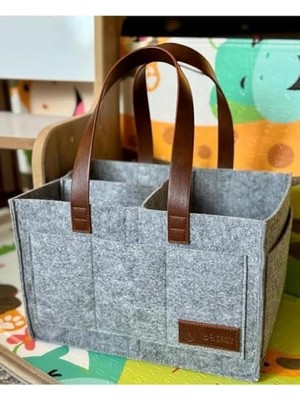 Storemax Deri Kulplu Keçe Çanta - Anne Bebek Düzenleyici – Bebek Bakım Keçe Organizer - Gri