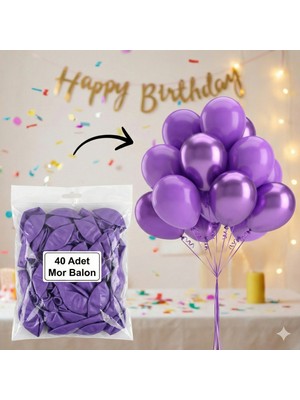 40 Adet Mor Renk Balon Seti - Doğum Günü Parti ve Eğlenceli Etkinlikler Için