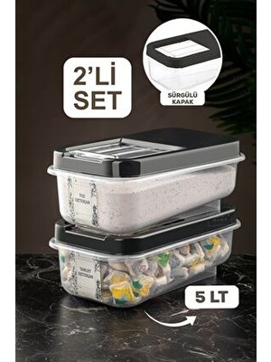 Meleni Home 2'li Kayar Kapaklı Deterjan Saklama Kabı 5 lt Antrasit Plastik Malzeme ile Şık Tasarım