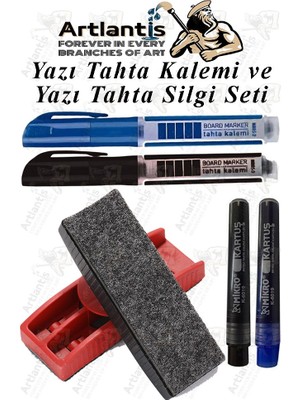 Artlantis Yazı Tahta Kalemi ve Yazı Tahta Silgisi Plastik Mıknatıslı 1 Paket Beyaz Yazı Tahtası Kalemi Silgisi ve Kartuşu Manyetik