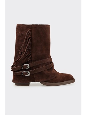 Elle Kahve Deri Kadın Western Bot