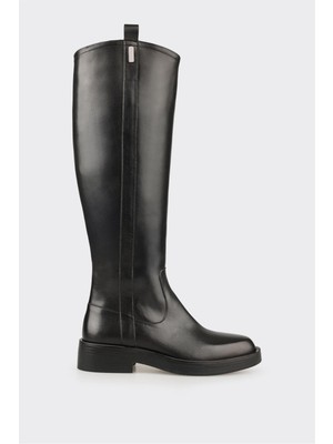 Elle Siyah Deri Kadın Çizme