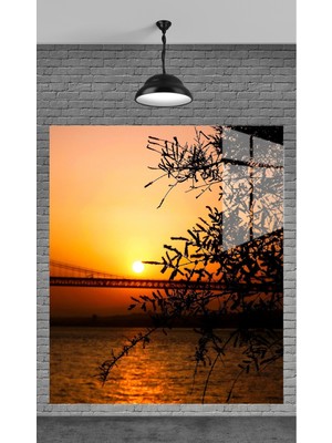 Marsilyan Muhteşem Gün Batımı ve Köprü Temperli Cam Üzerine Tablo Sevgilinize Yılbaşı Hediye