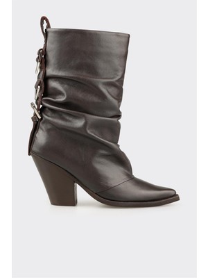 Elle Kahve Deri Kadın Western Bot