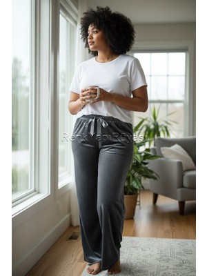 Renk Yapı Rüyası Kadife Bol Paça Kadın Eşofman Altı Beli Lastikli Süper Soft Kadın Kadife Pijama Altı