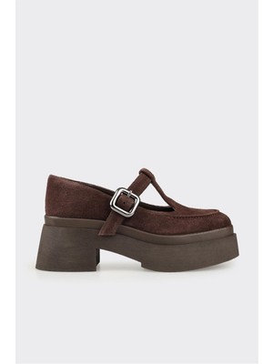 Elle Kahve Deri Kadın Topuklu Ayakkabı