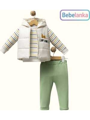 Hippıl Erkek Bebek Çizgili Sweatshirt Şişme Yelek ve Pantolon 3'lü Takım 308432