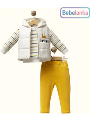 Hippıl Erkek Çocuk Kapüşonlu Şişme Yelekli Çizgili Sweatshirt ve Pantolon 3'lü Takım 177600