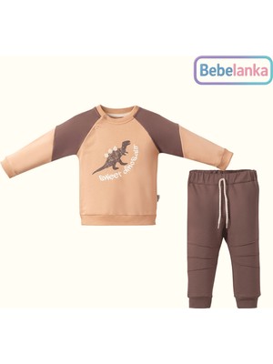 Ciciben Erkek Çocuk Tatlı Dinozor Baskılı Raglan Kollu %100 Pamuk Sweatshirt ve Alt Eşofman Takımı 147653