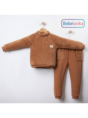 Necix's Erkek Çocuk Taba Rengi Yarım Fermuarlı Welsoft Ayıcıklı Eşofman Takımı 989415