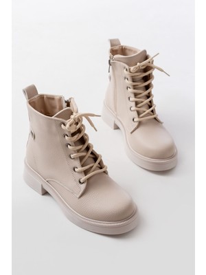 Zerenyus ZRİN-2003 Premium Bej Galata Bağcıklı Fermuarlı Günlük Kadın Bot