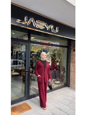 Tığ Triko 5035 Çizgi Detaylı Ribana Takım Bordo