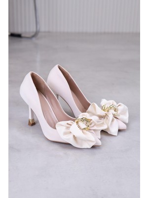 Homer Model 8 cm Topuklu Yeni Sezon Topuklu Ayakkabı Stiletto Ten.saten