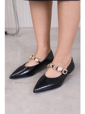 Amora Model 1 cm Topuklu Yeni Sezon Topuklu Ayakkabı Babet Sıyah